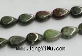 CGR08 16 inches 8*12mm flat teardrop green rain forest stone beads