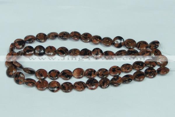 CGS208 15.5 inches 14mm flat round blue & brown goldstone beads wholesale