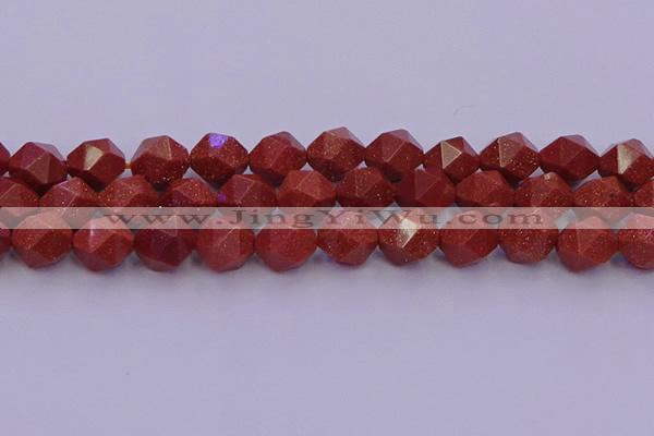 CGS454 15.5 inches 12mm faceted nuggets goldstone beads wholesale