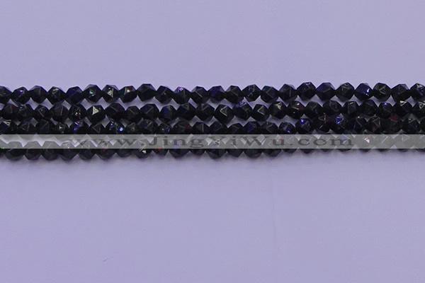 CGS461 15.5 inches 6mm faceted nuggets green goldstone beads
