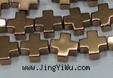 CHE1009 15.5 inches 10*10mm cross plated hematite beads wholesale