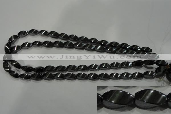 CHE162 15.5 inches 7*14mm twisted rice hematite beads