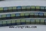 CHE444 15.5 inches 3*3mm cube matte plated hematite beads wholesale