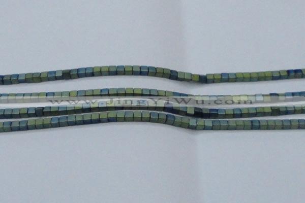 CHE444 15.5 inches 3*3mm cube matte plated hematite beads wholesale