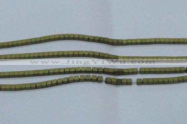 CHE611 15.5 inches 2*2mm cube matte plated hematite beads wholesale
