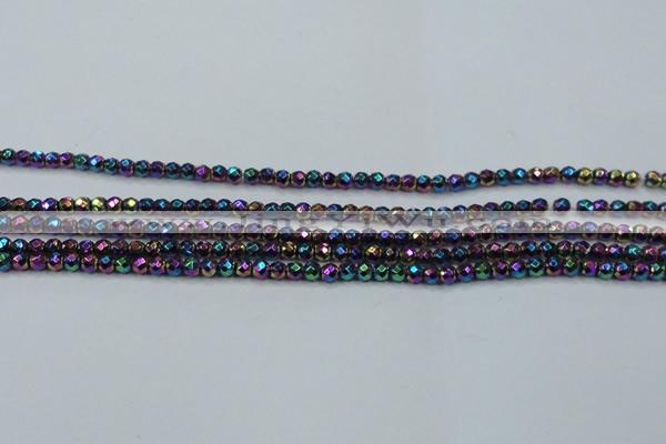 CHE696 15.5 inches 2mm faceted round plated hematite beads