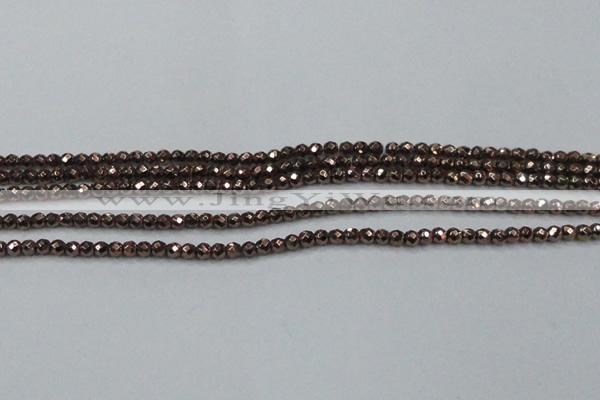 CHE701 15.5 inches 3mm faceted round plated hematite beads