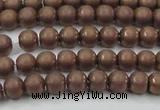 CHE723 15.5 inches 4mm round matte plated hematite beads wholesale
