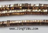 CHE834 15.5 inches 1*3mm hexagon plated hematite beads wholesale