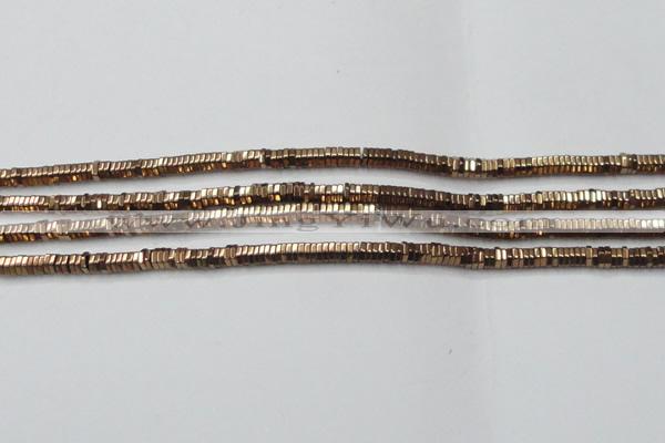 CHE834 15.5 inches 1*3mm hexagon plated hematite beads wholesale