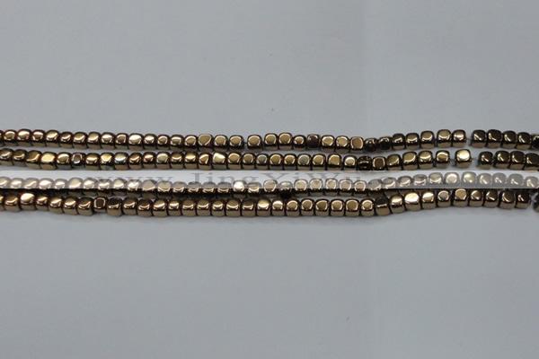CHE867 15.5 inches 4*4mm dice platedhematite beads wholesale