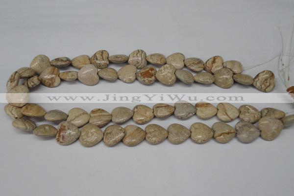 CHG41 15.5 inches 14*14mm heart picture jasper beads wholesale