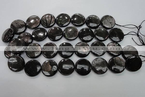 CHS67 15.5 inches 25mm flat round natural hypersthene beads