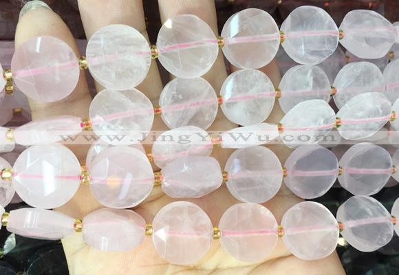 CIBS46 15 inches 15mm faceted coin rose quartz beads wholesale