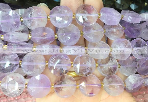 CIBS47 15 inches 15mm faceted coin amethyst beads wholesale