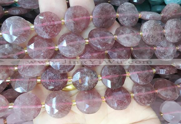 CIBS49 15 inches 15mm faceted coin red strawberry quartz beads wholesale
