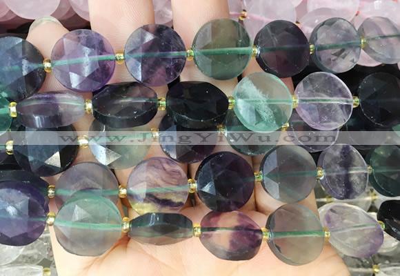 CIBS50 15 inches 15mm faceted coin fluorite beads wholesale
