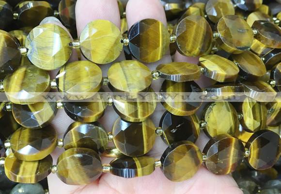 CIBS51 15 inches 15mm faceted coin yellow tiger eye beads wholesale