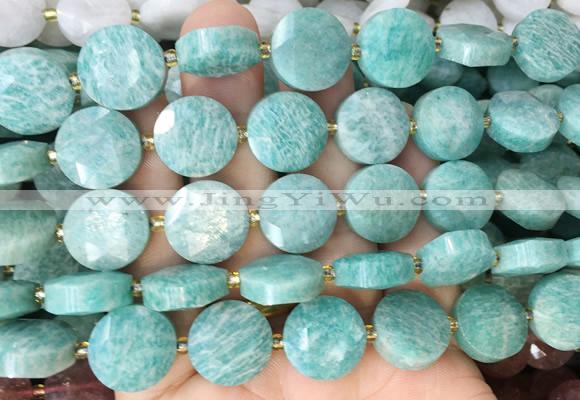 CIBS56 15 inches 15mm faceted coin amazonite beads wholesale