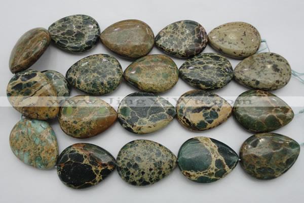 CIJ40 15.5 inches 30*40mm flat teardrop impression jasper beads wholesale