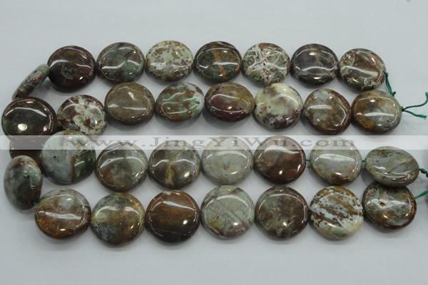 CJA07 15.5 inches 25mm coin green jasper beads wholesale