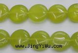 CKA237 15.5 inches 14mm flat round Korean jade gemstone beads