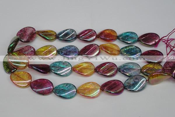 CKQ162 15.5 inches 20*30mm twisted oval AB-color crackle quartz beads