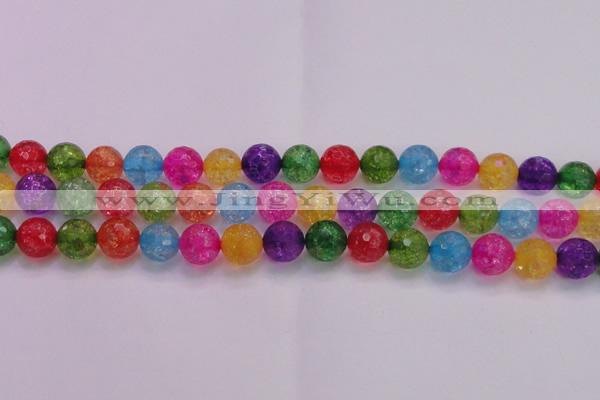 CKQ354 15.5 inches 14mm faceted round dyed crackle quartz beads