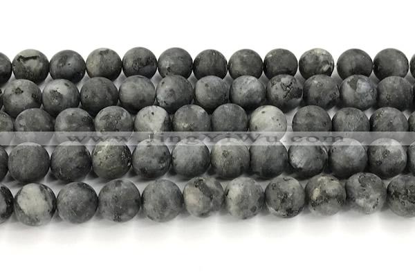 CLB1199 15 inches 12mm round matte black labradorite beads