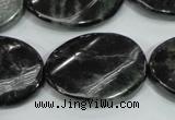 CLB318 15.5 inches 22*30mm twisted oval black labradorite beads