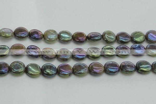 CLB637 15.5 inches 14mm flat round AB-color labradorite beads