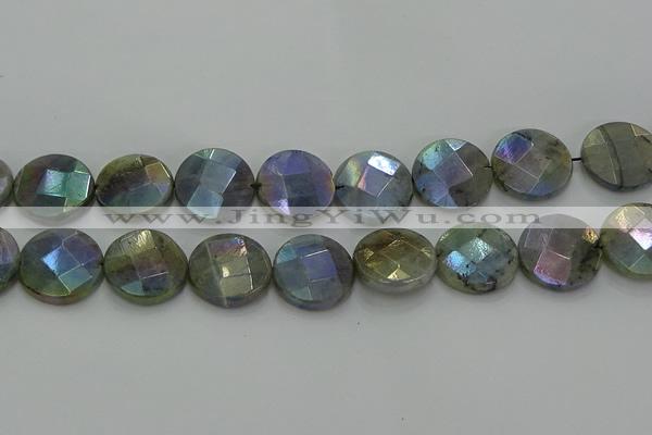 CLB681 15.5 inches 20mm faceted coin AB-color labradorite beads