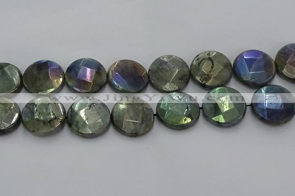 CLB682 15.5 inches 25mm faceted coin AB-color labradorite beads