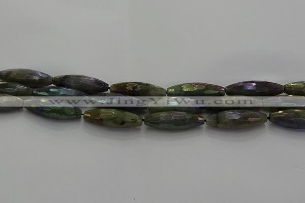 CLB789 15.5 inches 10*30mm faceted rice AB-color labradorite beads