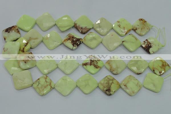 CLE69 15.5 inches 20*20mm faceted diamond lemon turquoise beads