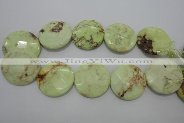 CLE88 15.5 inches 40mm faceted coin lemon turquoise beads
