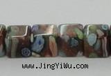 CLG550 16 inches 8*8mm cube goldstone & lampwork glass beads
