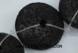 CLV54 15.5  inches 12*26mm flat round black natural lava beads wholesale