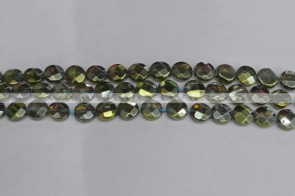 CME62 15.5 inches 10mm faceted coin plated white crystal beads