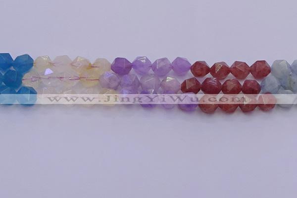 CMQ379 15.5 inches 12mm faceted nuggets mixed quartz beads wholesale