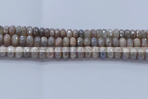 CMS1334 15.5 inches 7*12mm faceted rondelle AB-color grey moonstone beads