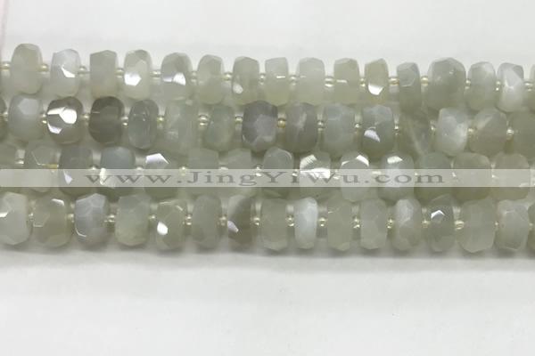 CMS1656 15.5 inches 6*10mm - 8*11mm faceted tyre moonstone beads