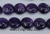 CNA269 15.5 inches 14mm flat round natural amethyst beads wholesale