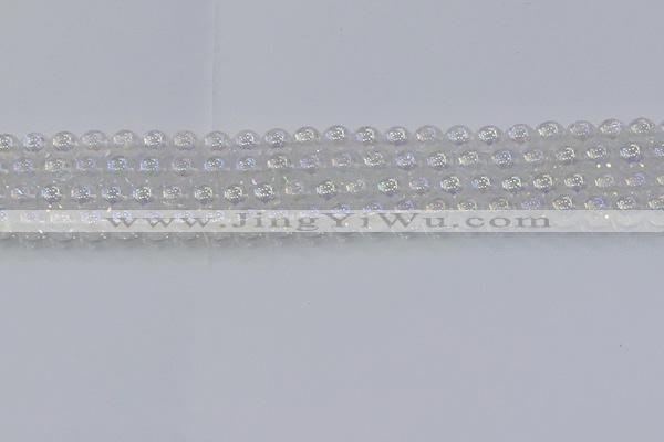 CNC561 15.5 inches 6mm round plated crackle white crystal beads