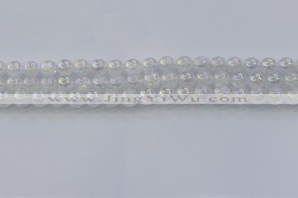 CNC562 15.5 inches 8mm round plated crackle white crystal beads