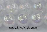 CNC565 15.5 inches 14mm round plated crackle white crystal beads