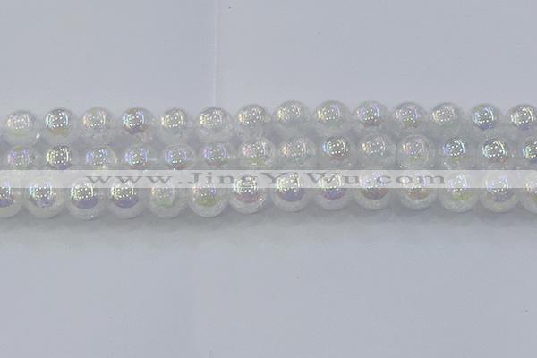 CNC565 15.5 inches 14mm round plated crackle white crystal beads