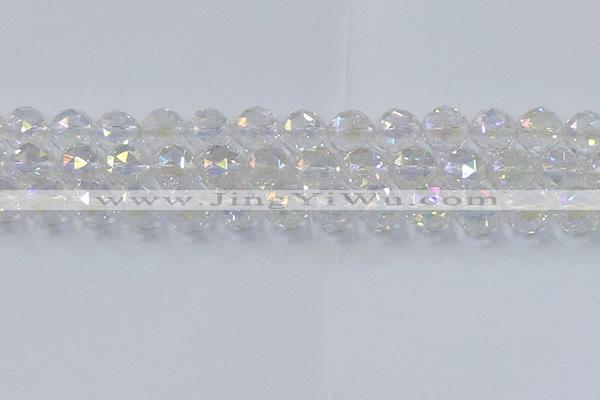 CNC649 15.5 inches 14mm faceted round plated natural white crystal beads