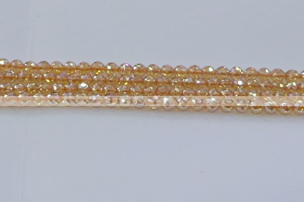 CNC651 15.5 inches 6mm faceted round plated natural white crystal beads