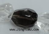 CNG239 18*25mm - 25*30mm faceted nuggets smoky quartz & crystal beads